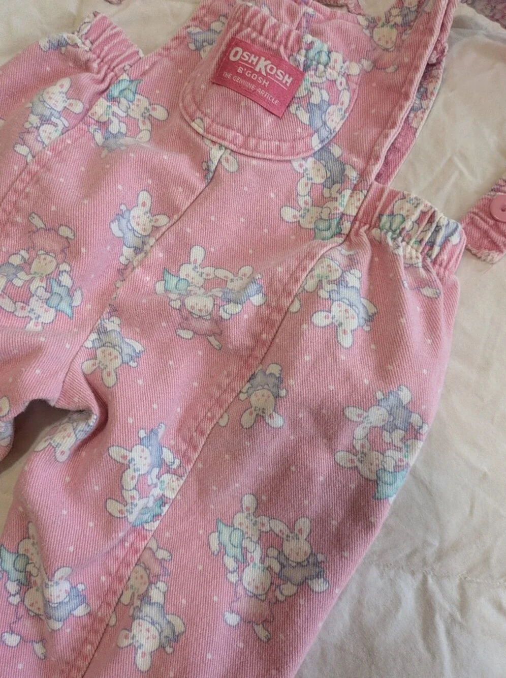 Vintage Pink Bunny Osh Kosh Vestbak Bubble Overalls 6/9 Months